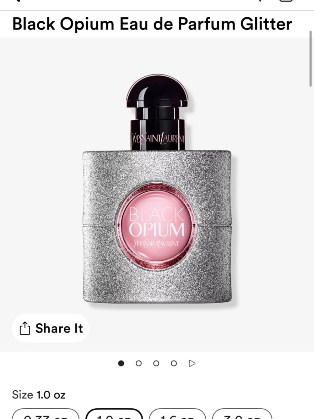 Yves Saint Laurent Black Opium Glitter Perfume Bottle in Silver with Pink Accent